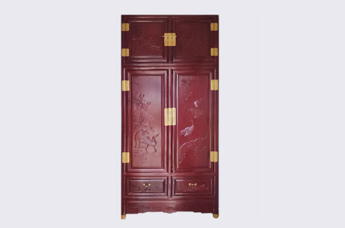 仙居高端中式家居装修深红色纯实木衣柜